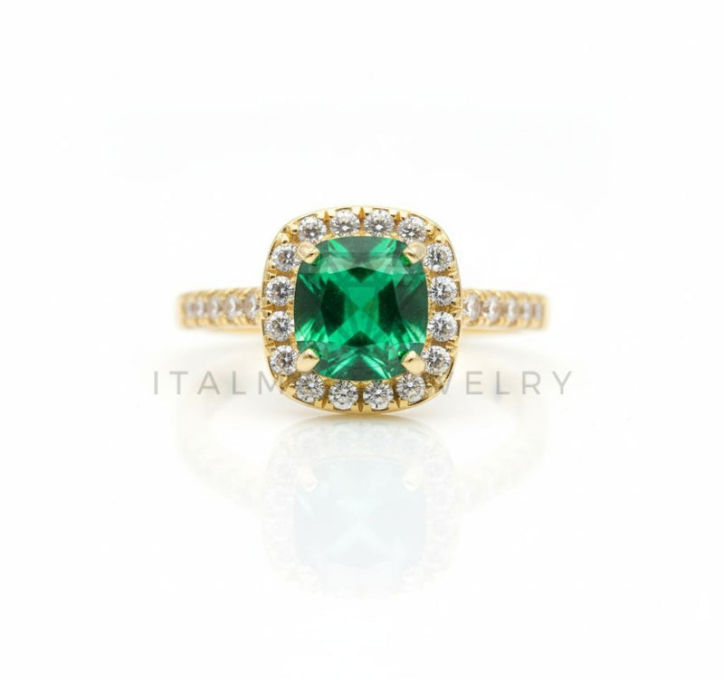 Anillo de Lujo - 106586 - Anillo Ajustable CZ Cuadrara Verde y Clara - Oro Laminado 18K