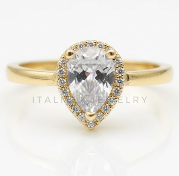 Anillo de Lujo - 106980 - Anillo Ajustable Piedra CZ Clara - Oro Laminado 18K