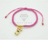 Pulsera de Lujo- 106422 - Pulsera Ajustable Rosa con Dije de Osito CZ Oro Laminado 18K