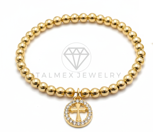 Pulsera de Lujo- 106418 - Pulsera Cruz CZ Clara Oro Laminado 18K
