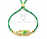 Pulsera de Lujo- 106421 - Pulsera Ajustable Verde con Dije de San Judas CZ Oro Laminado 18K