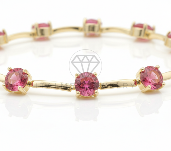 Pulsera de Lujo - 106569 - Pulsera CZ Rosa - Oro Laminado 18K