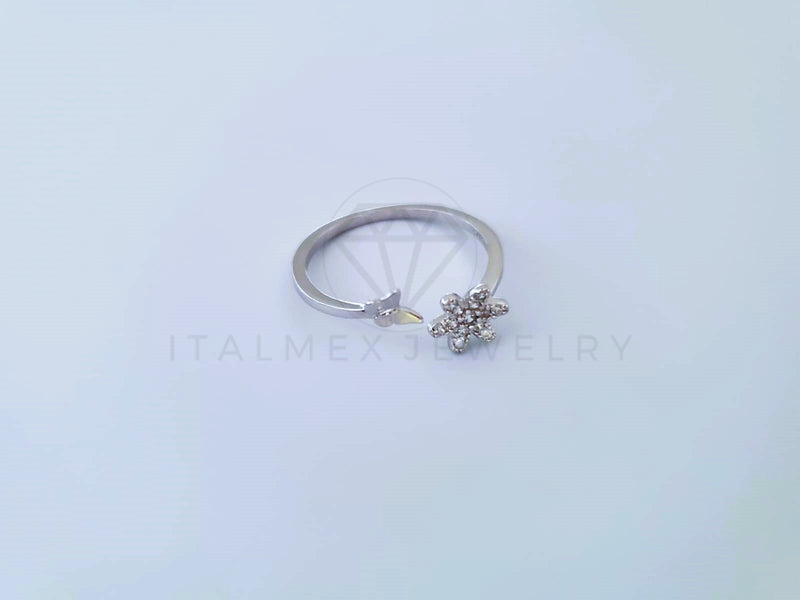 Anillo de Dama - 104129 - Anillo Ajustable Flor y Mariposa Plata Fina .925
