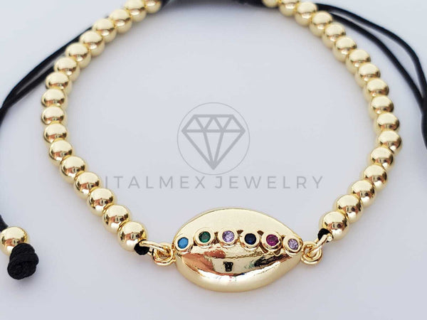 Pulsera Ajustable - 100350 - Diseño de Concha con CZ Colores Oro Laminado 18K