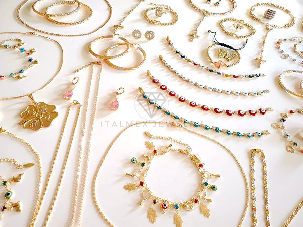 ¡Empieza tu Negocio! - Paquete de 70+ Piezas Oro Laminado 18K - Mayoreo - Incluye Joyeria Religiosa