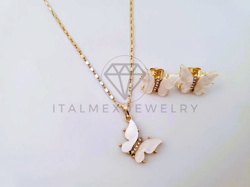 Juego de Lujo - 103940 - Diseño de Mariposa Piedra Blanca Oro Laminado 18K