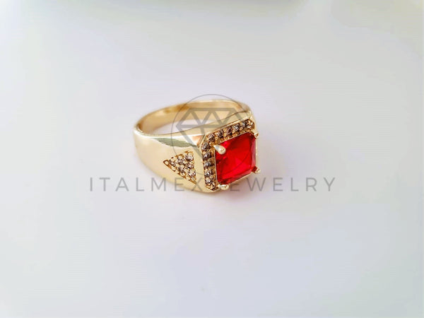 Anillo Caballero de Lujo - 103918 - Diseño Cuadrado CZ Roja Oro Laminado 18K