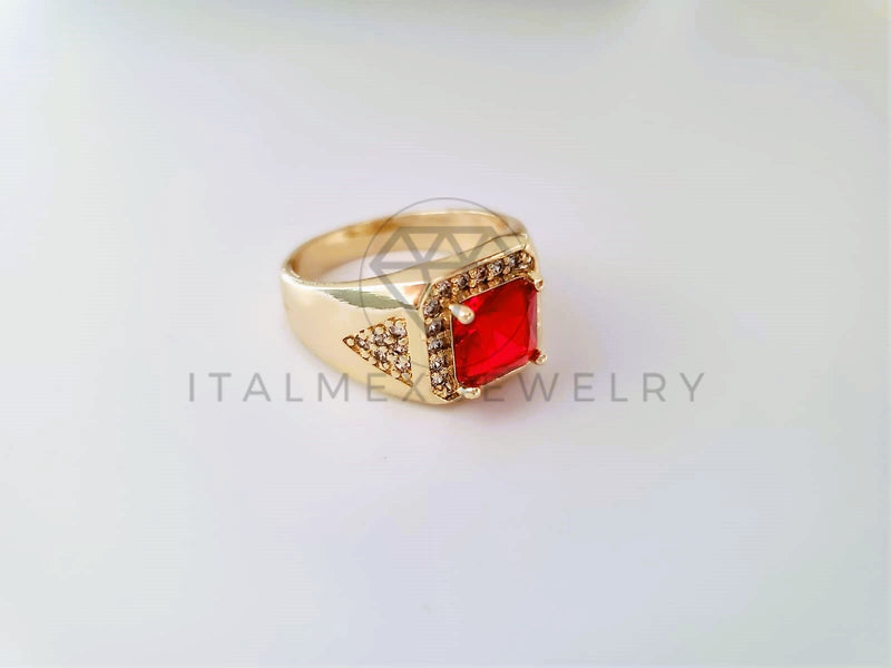 Anillo Caballero de Lujo - 103918 - Diseño Cuadrado CZ Roja Oro Laminado 18K