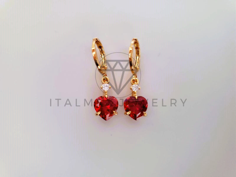 Arete de Lujo - 104355 - Diseño de Corazón CZ Roja Oro Laminado 18K