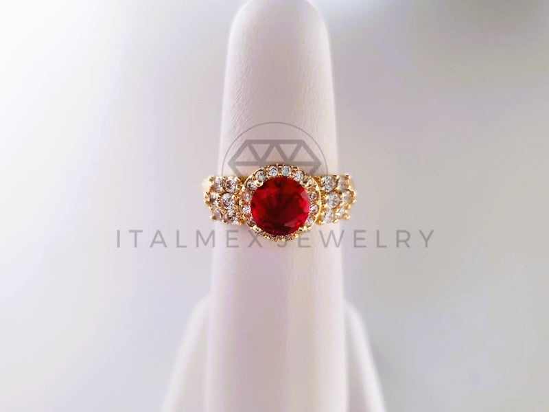 Anillo de Lujo - 103897 - Anillo Triple Banda Circonia Roja Pavé Oro Laminado 18K