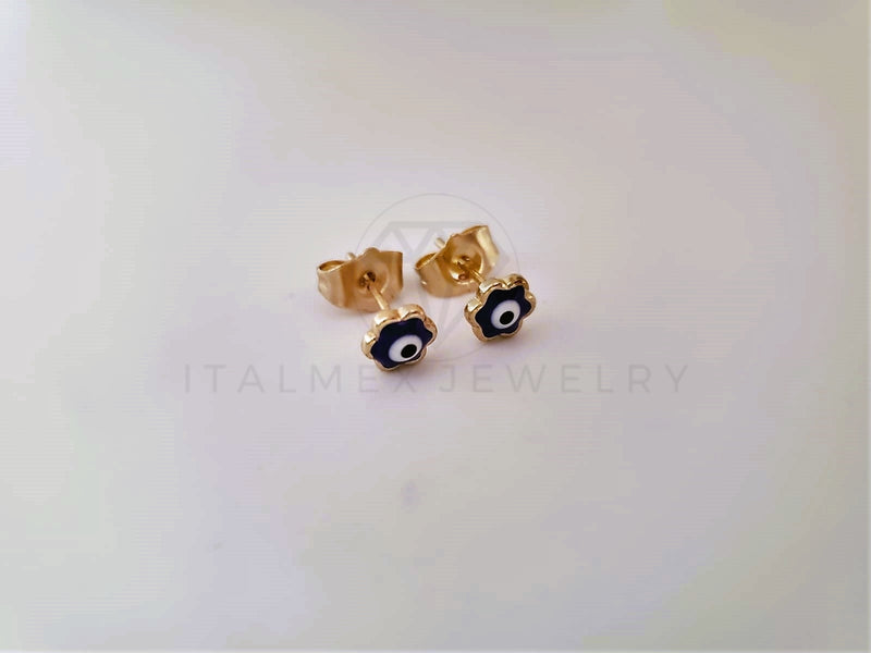 Broquel de Lujo - 104088 - Diseño Ojo Turco Flor Azul 6mm Oro Laminado 18K