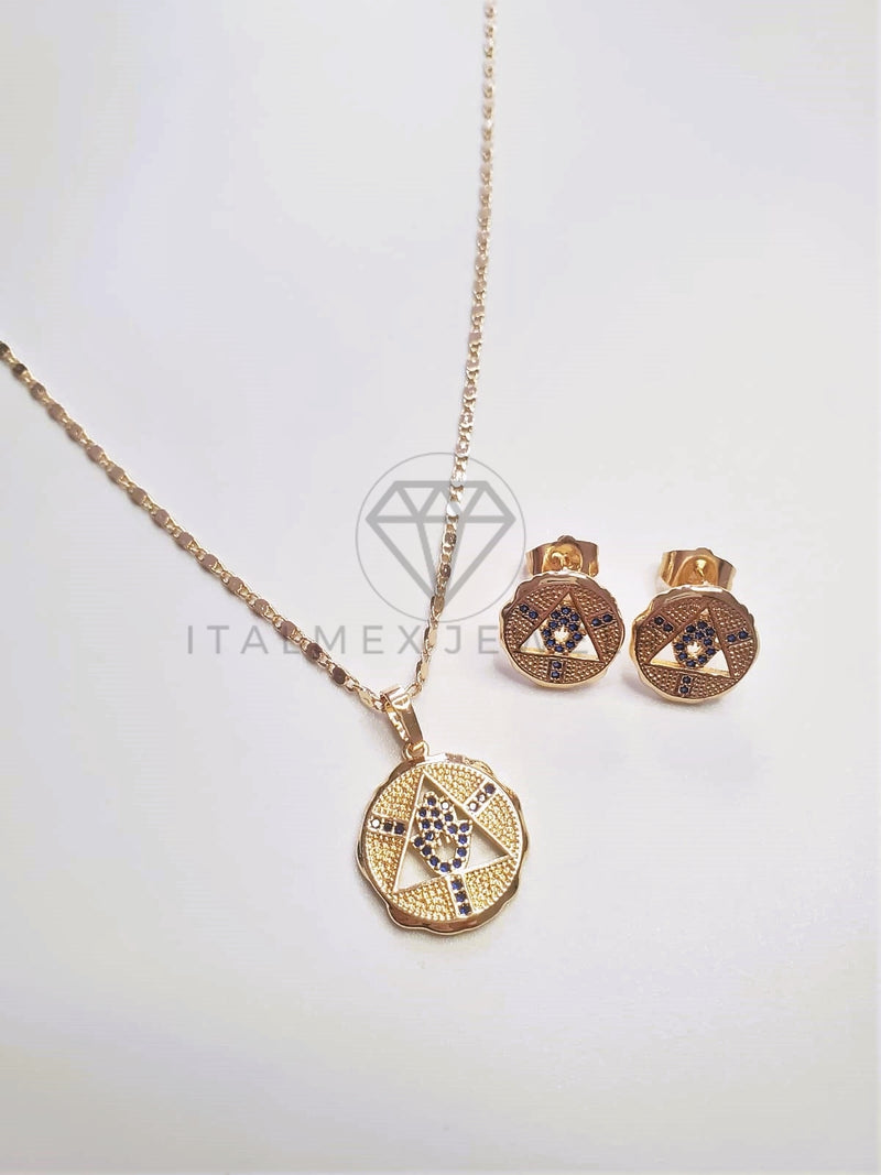 Juego de Lujo - 103648 - Diseño de Mano Hamsa CZ Azul Oro Laminado 18K