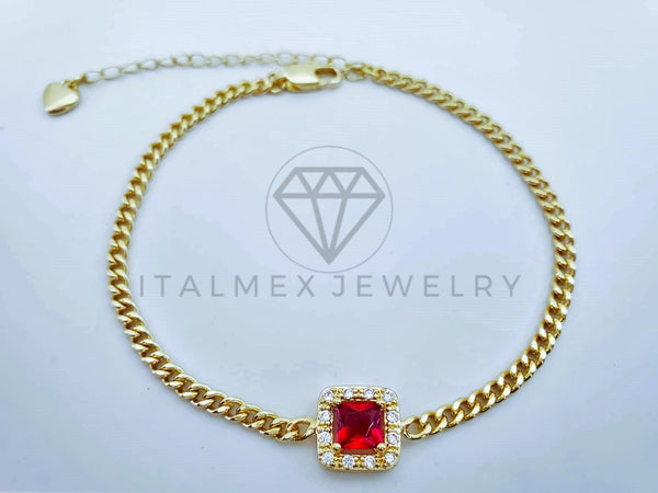 Pulsera Elegante - 103593 - Pulsera Cadena Cubana CZ Roja Oro Laminado 18K