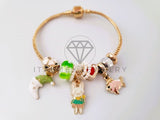 Pulsera Elegante - 104307 - Pulsera Estilo PDR Luna, Conejito y Pez Oro Laminado 18K