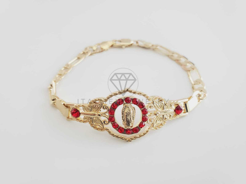 Esclava Elegante - 102673 - Diseño Virgen con mariposa CZ Roja Oro Laminado 18K