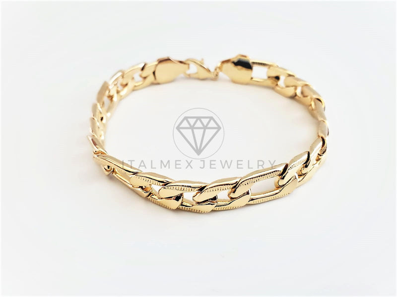 Pulsera Ajustable - 102862 - Diseño Figaro Link Diamantada 10mm/9" Oro Laminado 18K