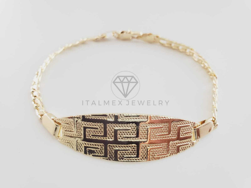 Esclava Elegante - 102730 - Diseño Fígaro Placa Grecas 5mm/8" Oro Laminado 18K