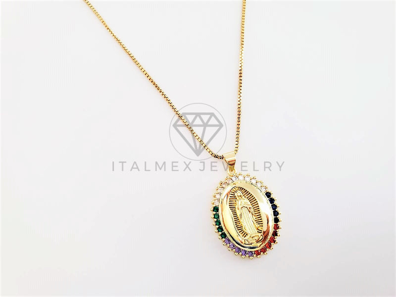 Collar Elegante - 103271 - Collar Medalla Virgen de Guadalupe CZ Color Oro Laminado 18K