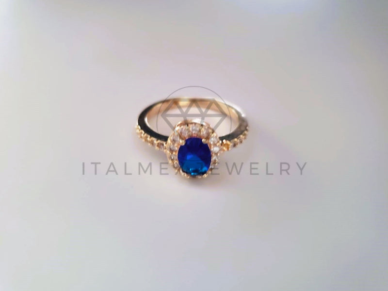 Anillo de Lujo - 103881 - Anillo Oval Biselado CZ Azul Oro Laminado 18K