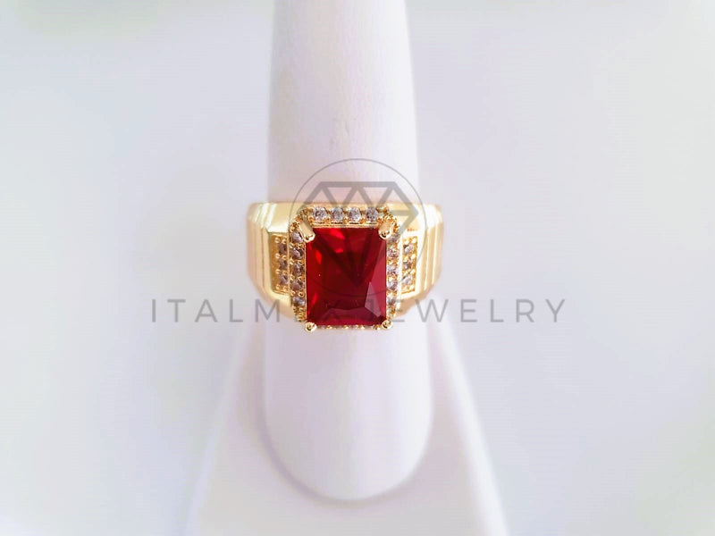 Anillo Caballero de Lujo - 103913 - Diseño Clasico CZ Roja Oro Laminado 18K