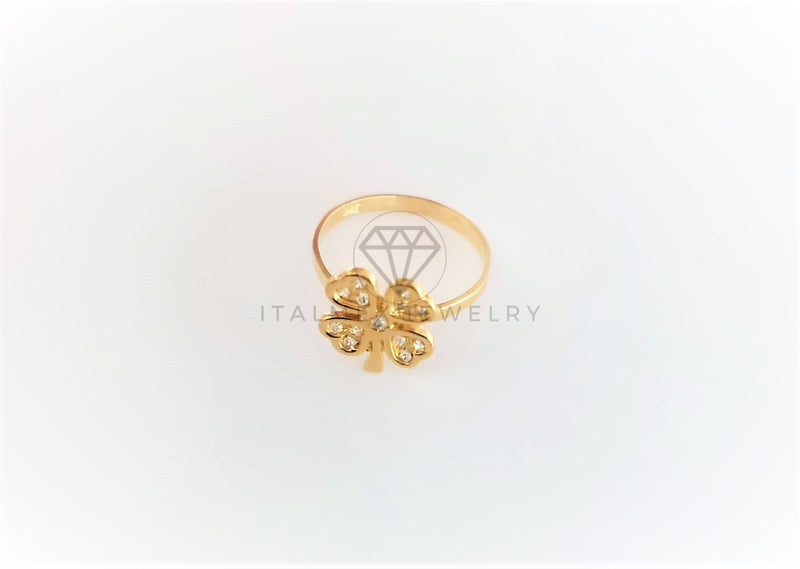 Anillo Dama de Lujo -103123 - Diseño Trébol 4 Hojas con CZ Clara Oro Laminado 18K