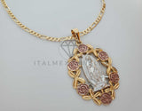 Dije Elegante - 101880 - Medalla de Virgen Tamaño Grande 3 Oros Oro Laminado 18K