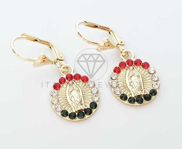 Arete Elegante - 100763 - Diseño de Virgen con CZ Tricolor Oro Laminado 18K