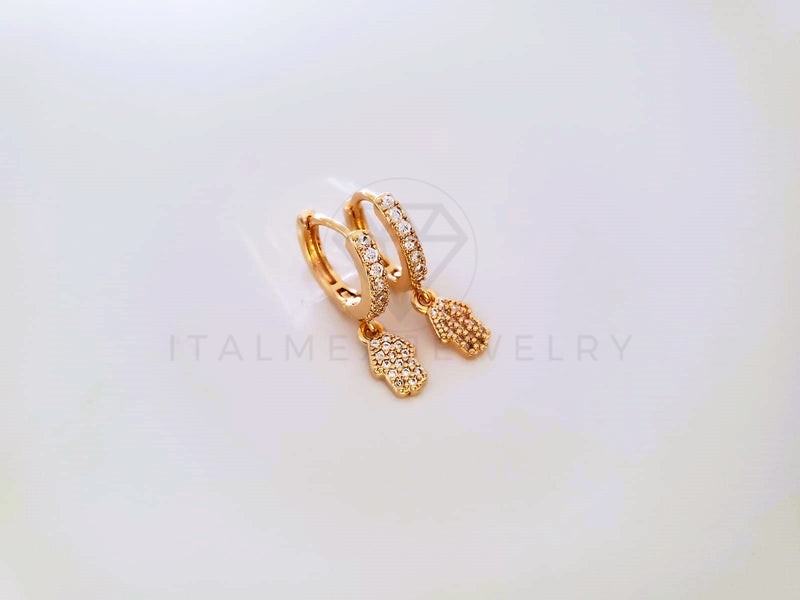 Huggie de Lujo - 104011 - Diseño Mano Hamsa CZ Clara Oro Laminado 18K