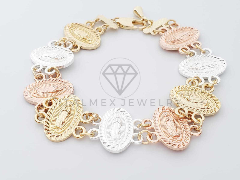 Pulsera de Lujo - 100187 - Diseño de Monedas de la Virgen 3 Oros Laminado 18K