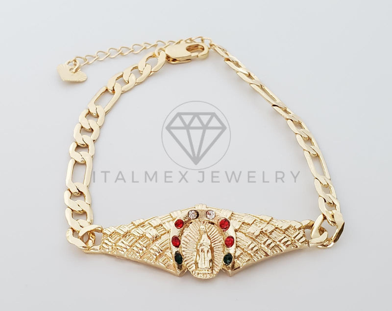 Esclava Elegante - 100255 - Diseño Herradura Virgen CZ Tricolor Oro Laminado 18K