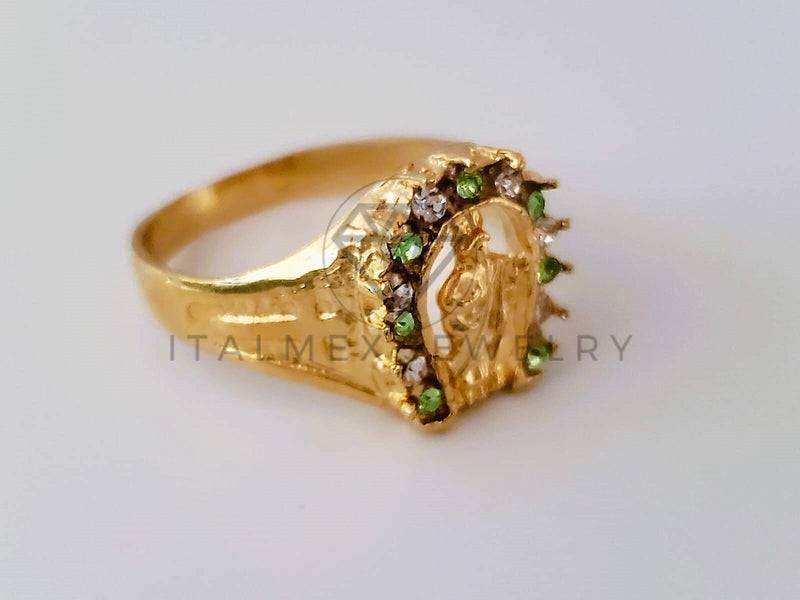 Anillo Caballero de Lujo - 104253 - Herradura San Judas Circonia Clara y Verde Oro Laminado 18K