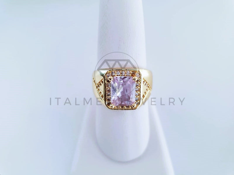 Anillo Caballero de Lujo - 103921 - Diseño Cuadrado CZ Clara Oro Laminado 18K
