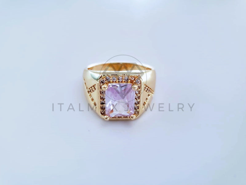 Anillo Caballero de Lujo - 103921 - Diseño Cuadrado CZ Clara Oro Laminado 18K