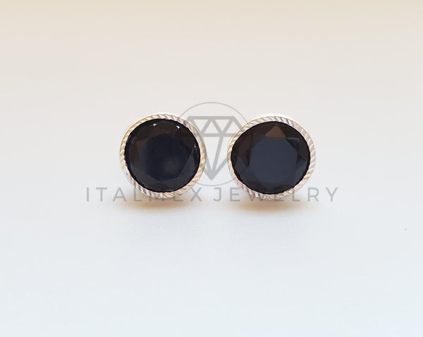 Broquel de Lujo - 101732 - Bisel Redondo CZ Negra 8mm Plata .925