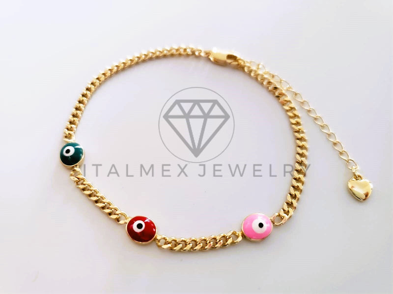Pulsera Elegante - 104219 - Pulsera Cubana Ojo Turco Colores Oro Laminado 18K