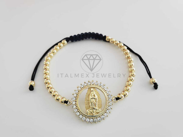 Pulsera Ajustable - 102429 - Diseño de Virgen con CZ Clara Oro Laminado 18K