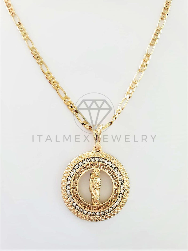 Dije Elegante - 102747 - Medalla San Judas CZ Clara Tamaño Mediana Oro Laminado 18K