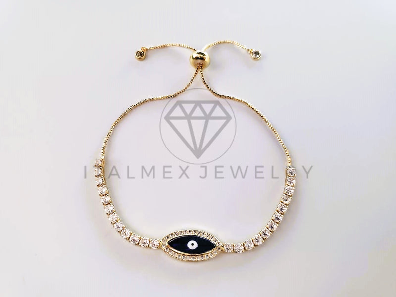 Pulsera de Lujo - 103718 - Diseño Ajustable Ojo Turco CZ Clara Oro Laminado 18K