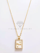 Collar Elegante - 103756 - Collar Placa Mamá CZ Clara Oro Laminado 18K