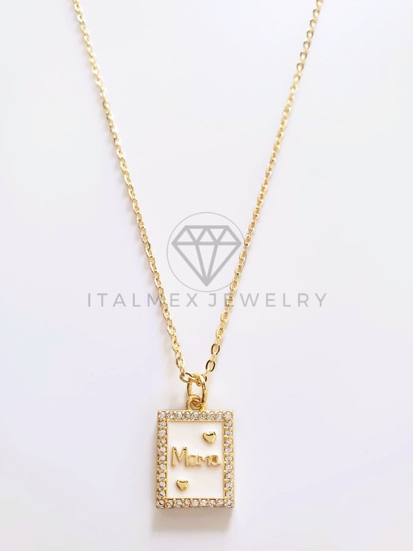 Collar Elegante - 103756 - Collar Placa Mamá CZ Clara Oro Laminado 18K