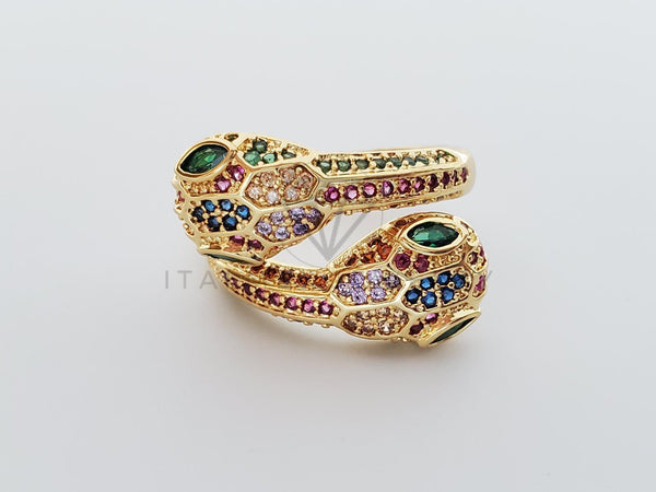 Anillo de Lujo - 101285 - Diseño Serpiente con CZ Colores Oro Laminado 18K