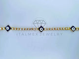 Pulsera Elegante - 103574 - Pulsera Tira CZ Clara y Ojo Turco Azul Oro Laminado 18K