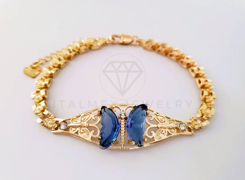 Pulsera Elegante - 103971 - Esclava de Mariposa CZ Azul Clara Oro Laminado 18K