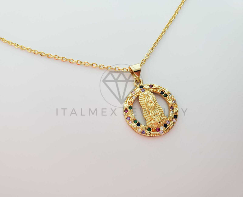 Collar Elegante - 101307 - Collar Virgen de Guadalupe CZ Colores Oro Laminado 18K