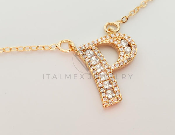 Collar Elegante - 101423 - Collar Inicial "P" Con CZ Clara Oro Laminado 18K