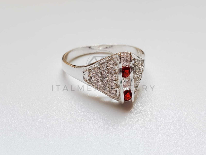 Anillo de Dama - 101541 - Anillo Placa CZ Roja y Clara Plata .925