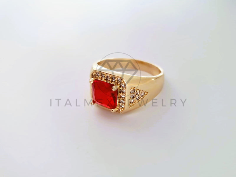 Anillo Caballero de Lujo - 103918 - Diseño Cuadrado CZ Roja Oro Laminado 18K