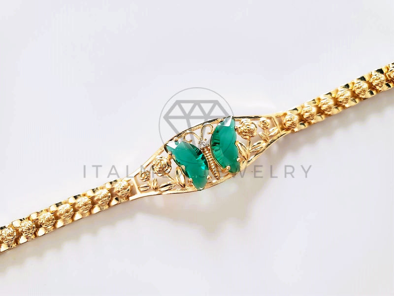 Pulsera de Lujo - 103705 - Diseño de Mariposa CZ Verde Oro Laminado 18K