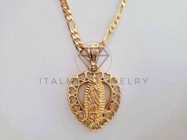 Dije Elegante - 104405 - Corazón Virgen de Guadalupe Tamaño Chico Oro Laminado 18K