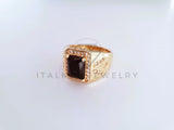 Anillo Caballero de Lujo - 103923 - Diseño Cuadrado CZ Negra Oro Laminado 18K